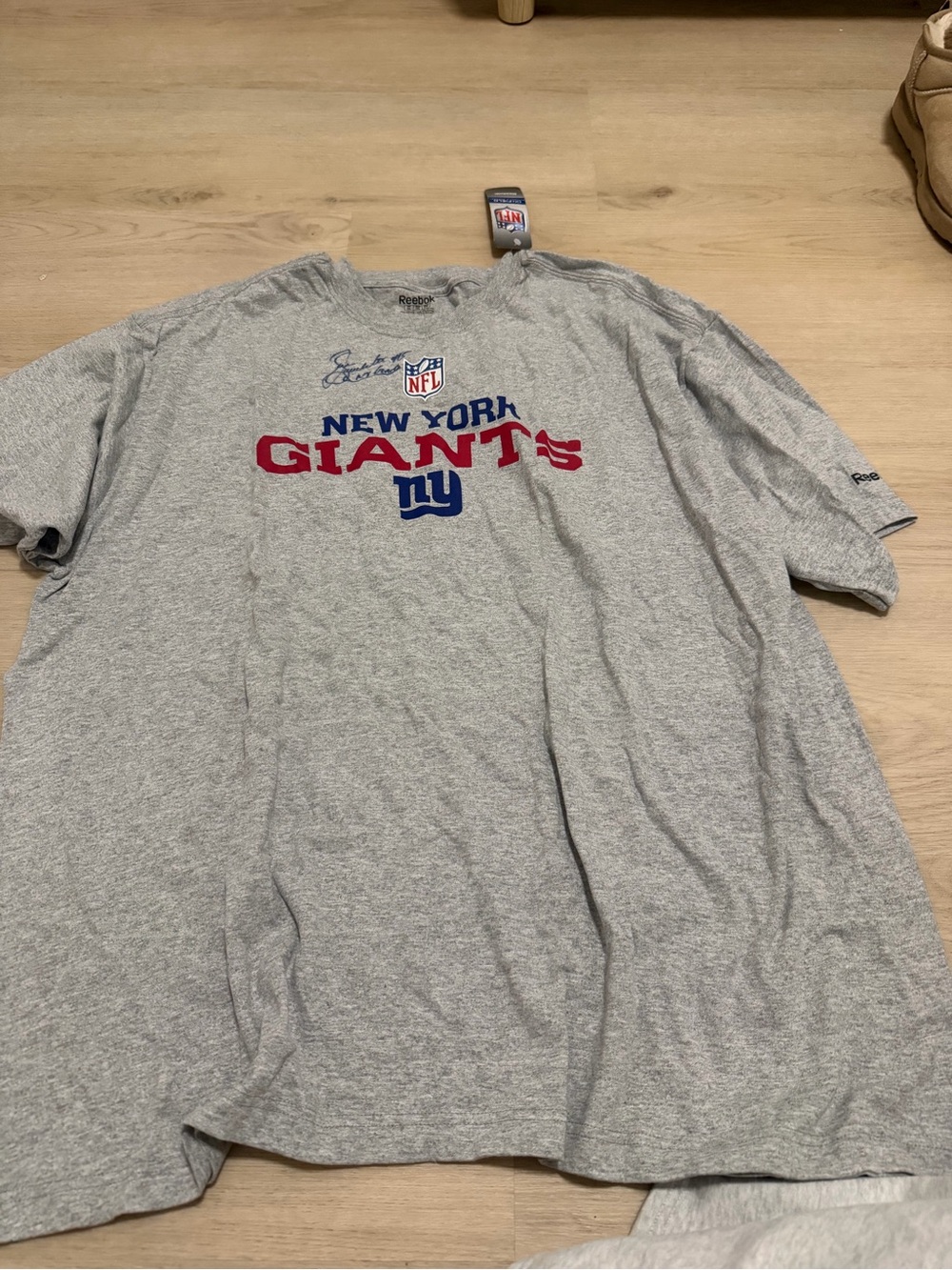 Sean Landeta signed Reebok Gray New York Giants Short Sleeve